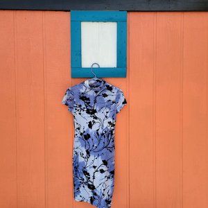 Cherry blossom sheer lavender bodycon dress with high neck